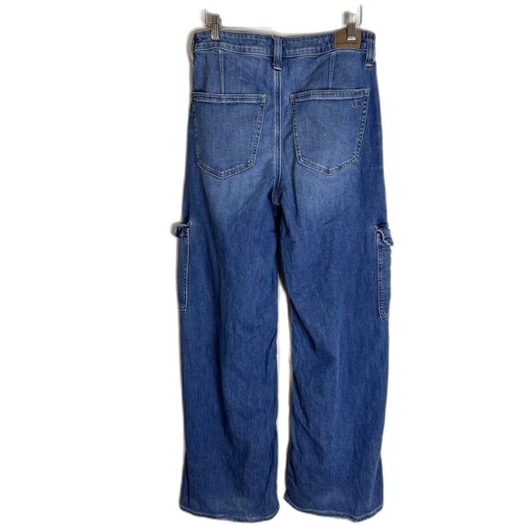 American Eagle Jeans Womens 4 Blue Super High Rise Baggy Wide Leg Cargo Stretch - Picture 9 of 14